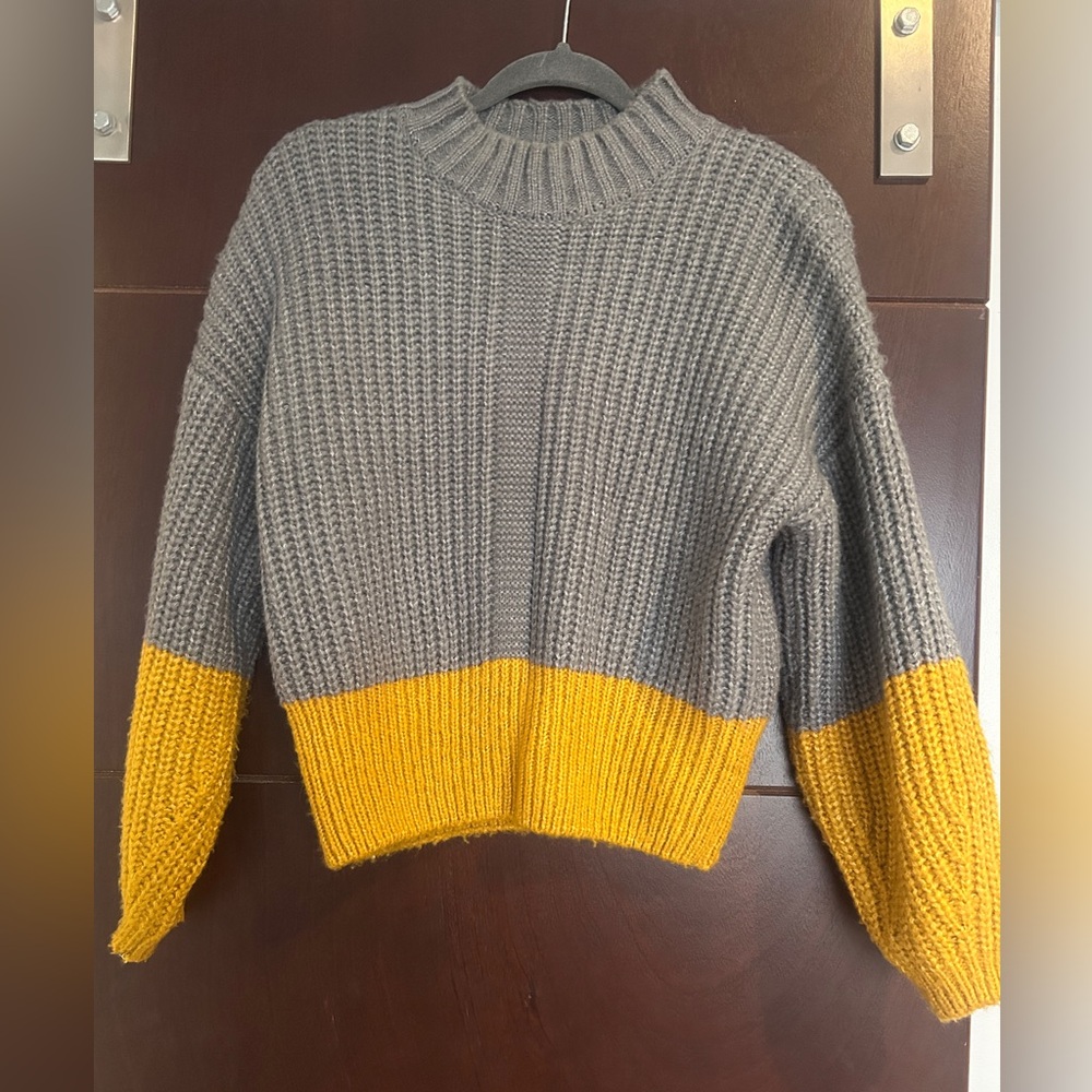 Elodie Gray and Yellow Cowl Neck Sweater